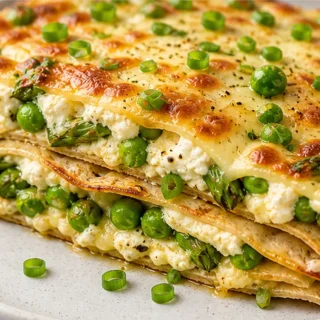 Ultimate Asparagus Quesadilla Lasagna - Discover the ultimate Quesadilla Lasagna recipe! Layers of cheese, asparagus, and ricotta in a whole wheat tortilla. Rea