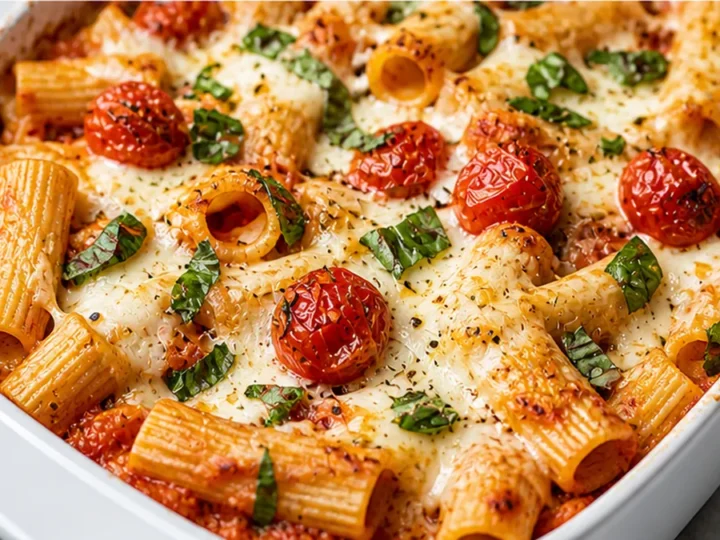 5-Ingredient Baked Caprese Rigatoni – Pure Comfort!