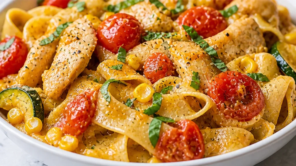 Burst Tomato Pappardelle: A Flavor Explosion! Discover the best burst tomato pappardelle recipe! Easy to make with tender chicken, sweet corn, zucchini, and jui