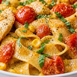 Burst Tomato Pappardelle: A Flavor Explosion! Discover the best burst tomato pappardelle recipe! Easy to make with tender chicken, sweet corn, zucchini, and jui