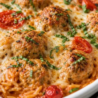 Cheesy Meatball Orzo Bake - Dinner Done! - baked orzo - Discover the ultimate Baked Orzo with Meatballs recipe! Easy to make in one pan with creamy orzo, juicy