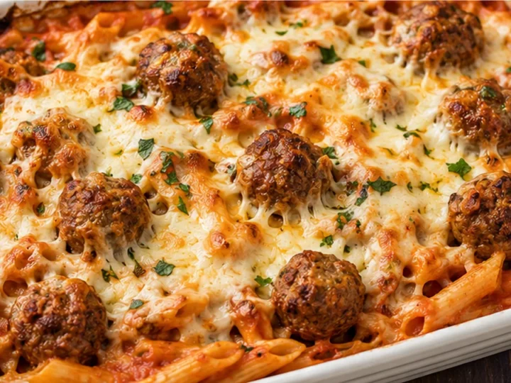 No-Boil Baked Penne Magic with Meatballs!