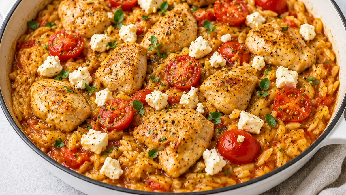 One-Pot Greek Chicken Risoni: Unforgettable Flavor! Chicken Risoni: Make this easy one-pot Greek-inspired dish in under 40 minutes. Tender chicken and flavorful