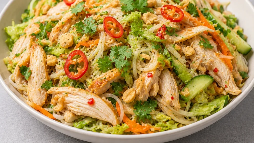 Vietnamese Chicken Salad: Crispy, Fresh & Delicious - Chicken salad: Make this Vietnamese-inspired recipe in 45 minutes. Featuring tender chicken, rice noodles,
