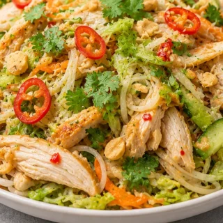 Vietnamese Chicken Salad: Crispy, Fresh & Delicious - Chicken salad: Make this Vietnamese-inspired recipe in 45 minutes. Featuring tender chicken, rice noodles,