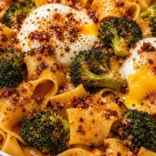 Chili Garlic Pappardelle with Crispy Broccoli & Eggs - Discover the ultimate Chili Garlic Pappardelle recipe! Easy to make with crispy smashed broccoli and soft