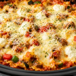 Easy Crockpot Lasagna - SO CHEESY! Discover the easiest Crockpot Lasagna ever! Layers of veggies, cheese, and sauce cooked to perfection. Minimal prep for a del