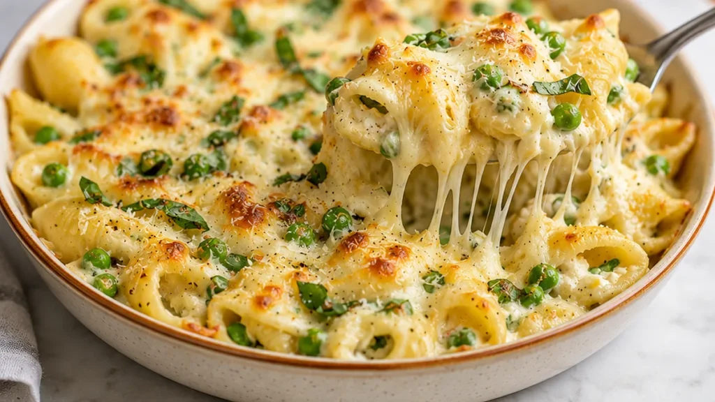 Farmers Market Pasta - CHEESE PULL MAGIC! - farmers pasta - Discover our Farmers Market Pasta! Easy recipe with fresh peas, creamy ricotta, and melted cheese. R