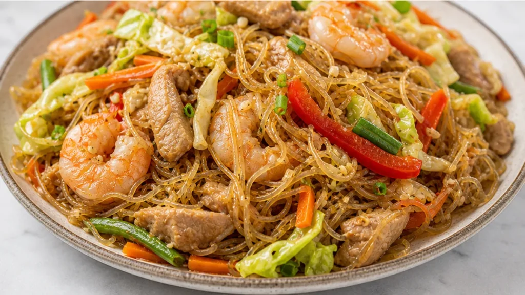 Filipino Pancit Noodles Recipe - Discover the ultimate Filipino Pancit recipe! Easy to make with tender noodles, savory pork, shrimp, and vibrant veggies. A del