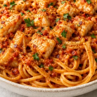 Spicy Calabrian Fish Ragu! Fish Ragu: Master this spicy Calabrian seafood pasta in 30 minutes. Tender fish, vibrant flavors, perfect for an easy weeknight dinne
