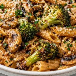 Garlic Butter Pasta with Roasted Broccoli & Mushrooms - Discover this incredible Garlic Butter Pasta recipe! Featuring roasted broccoli and savory mushrooms, it