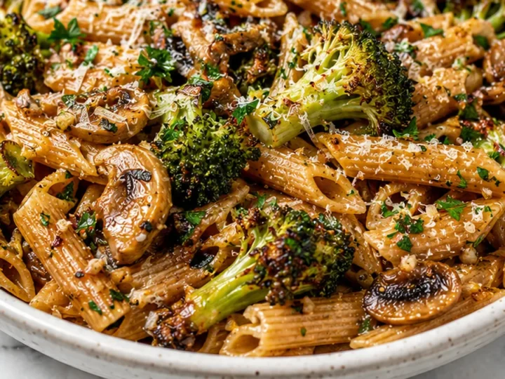 Garlic Butter Pasta with Roasted Broccoli & Mushrooms
