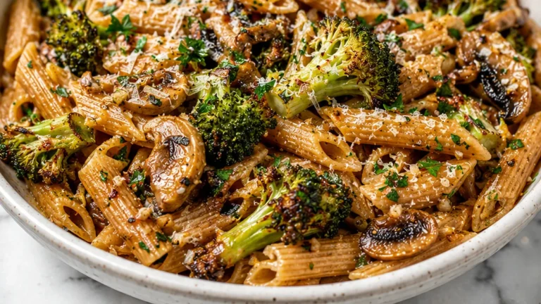 Garlic Butter Pasta with Roasted Broccoli & Mushrooms