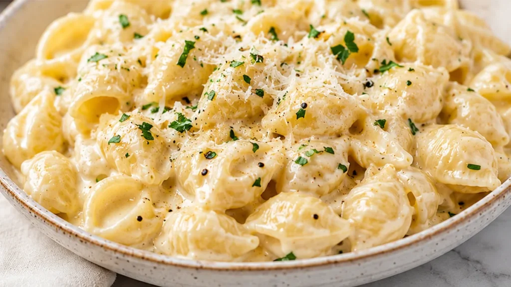 Creamy Garlic Parmesan Shells - Dinner in 20 Mins! - garlic parmesan pasta - Discover the best one-pot garlic parmesan pasta recipe! Creamy, cheesy, and ready i