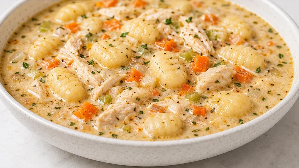 Creamy Chicken Gnocchi Soup Recipe - Discover the best creamy gnocchi soup recipe! This easy crockpot version features tender chicken and pillowy gnocchi in a r