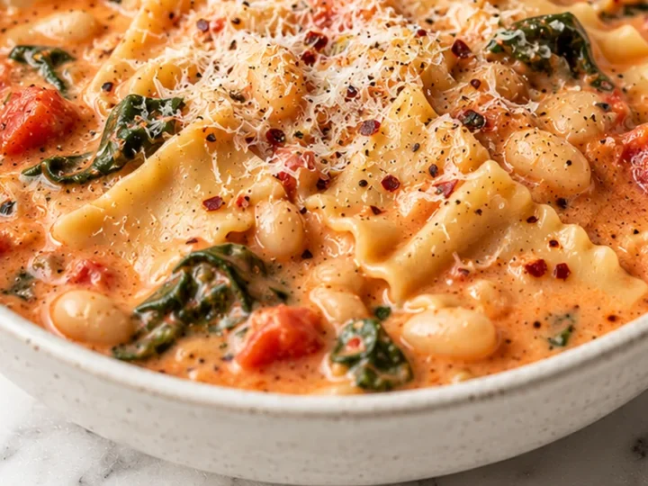 Creamy Garlic White Bean Lasagna Soup