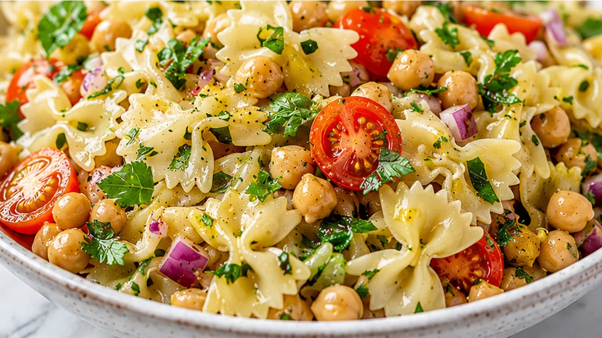 Zesty Lemon Herb Pasta Salad Recipe - Discover this vibrant Lemon Herb Pasta Salad with Marinated Chickpeas! A refreshing and easy recipe perfect for any occasi