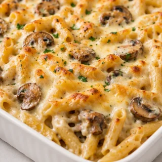 Creamy Mushroom Alfredo Penne Bake - Discover this ultimate Mushroom Alfredo Penne Bake! Creamy, cheesy, and packed with flavor. A must-try comfort food recipe