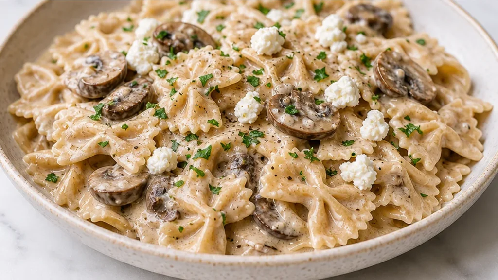 Creamy Mushroom Pasta with Goat Cheese - Discover this ultimate mushroom pasta recipe! Creamy, savory, and easy to make for a perfect date night dinner. Ready i
