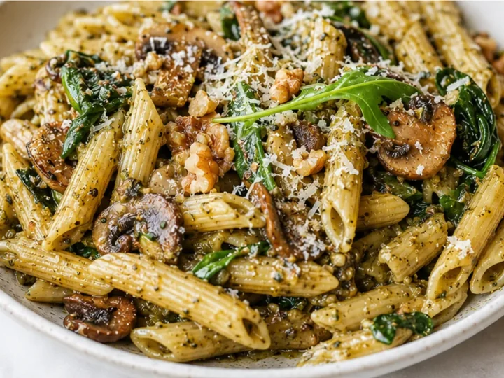Mushroom Penne with Walnut Pesto