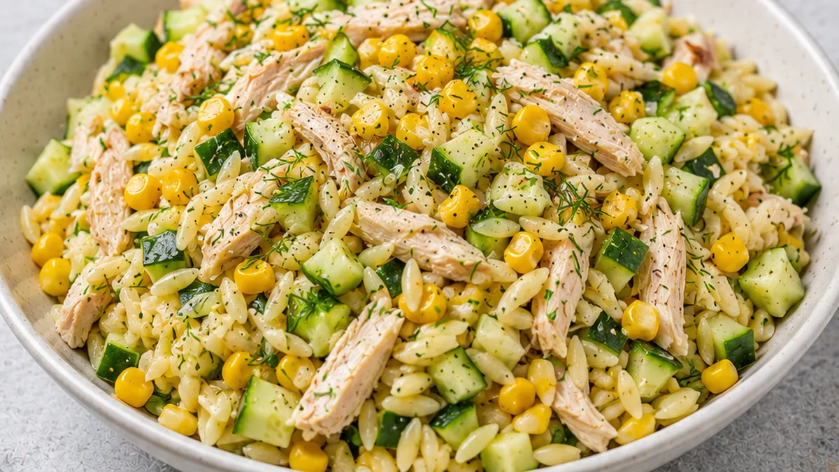 ️ Zippy Orzo Summer Salad Recipe - orzo salad - Orzo salad: Make this zippy summer delight in 25 minutes. Packed with chicken, corn, and fresh dill, it's a refr
