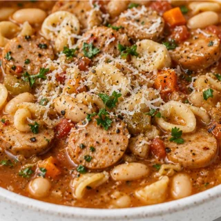 Hearty Pasta e Fagioli Recipe - pasta fagioli - Discover easy Pasta Fagioli with spicy sausage, creamy beans, and San Marzano tomatoes. A hearty, soul-warming m
