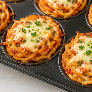 Genius Muffin Tin Pasta Nests! Pasta nests: bake these crispy, cheesy delights in under 15 minutes! A genius way to use leftover pasta, perfect for a quick and