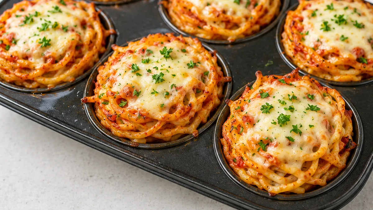 Genius Muffin Tin Pasta Nests! Pasta nests: bake these crispy, cheesy delights in under 15 minutes! A genius way to use leftover pasta, perfect for a quick and