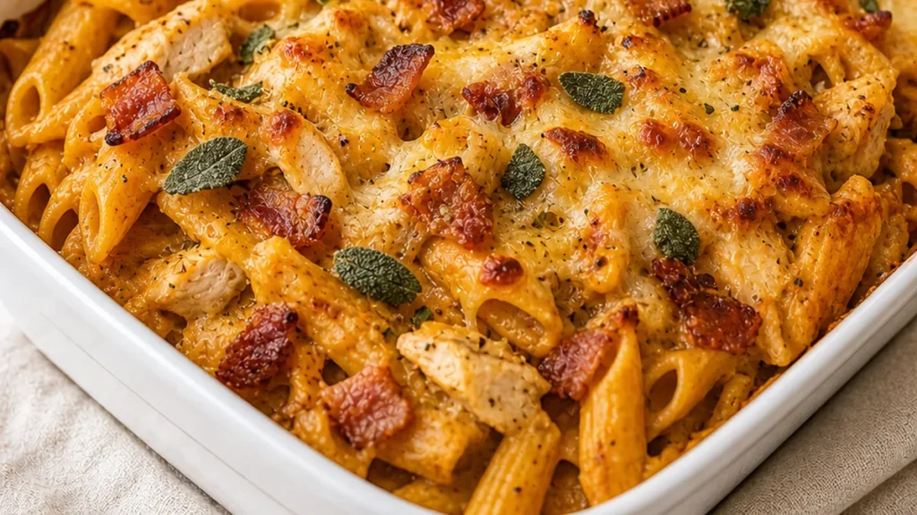 Cozy Chicken Bacon Pumpkin Pasta Bake - Discover the ultimate Chicken Bacon Pumpkin Pasta Bake! Creamy, savory, and comforting. Easy recipe ready in about 60 mi