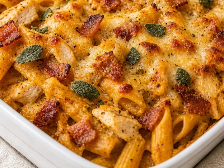 Cozy Chicken Bacon Pumpkin Pasta Bake