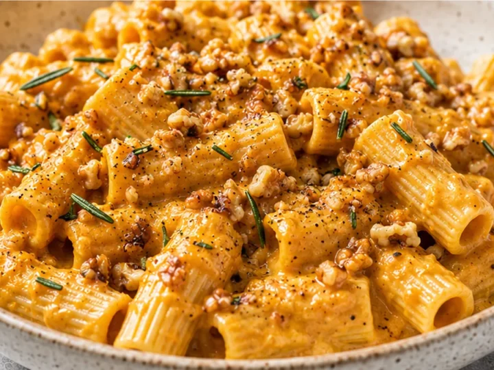 Creamy Pumpkin Rigatoni with Walnut Crunch!