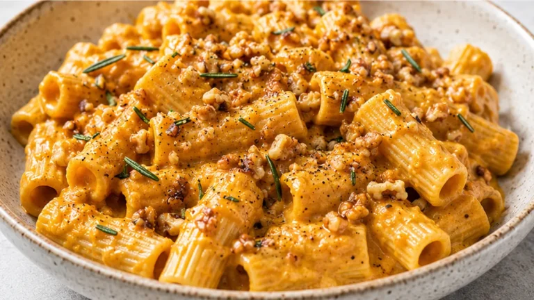 Creamy Pumpkin Rigatoni with Walnut Crunch!