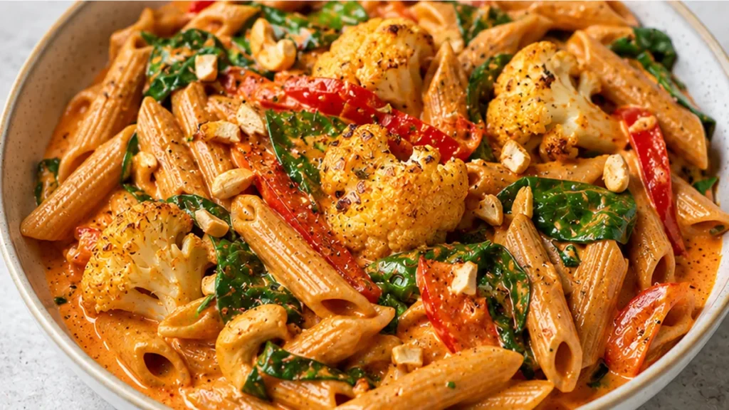 Creamy Red Pepper Pasta with Roasted Cauliflower - Discover this incredible Red Pepper Pasta with Roasted Cauliflower. A creamy, dreamy, and easy weeknight meal