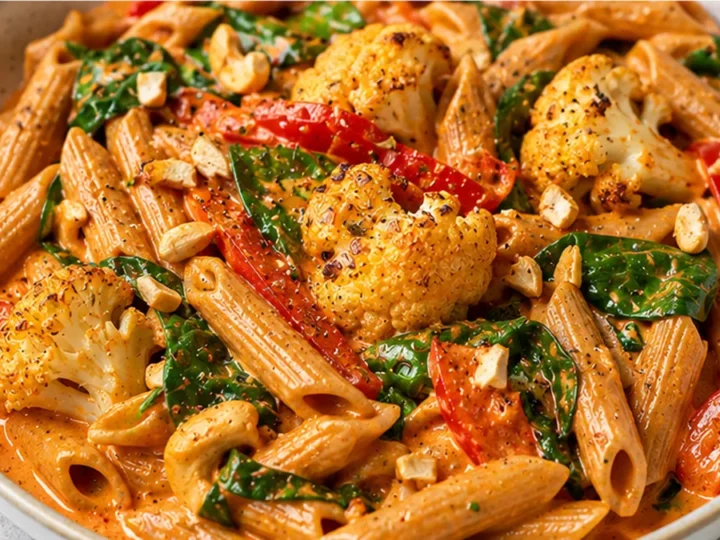 Creamy Red Pepper Pasta with Roasted Cauliflower