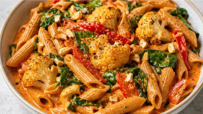 Creamy Red Pepper Pasta with Roasted Cauliflower