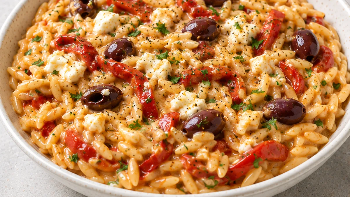 Creamy Goat Cheese Risoni Recipe - risoni pasta - Risoni pasta: whip up this creamy goat cheese and roasted red pepper dish in under 30 minutes. Easy weeknight