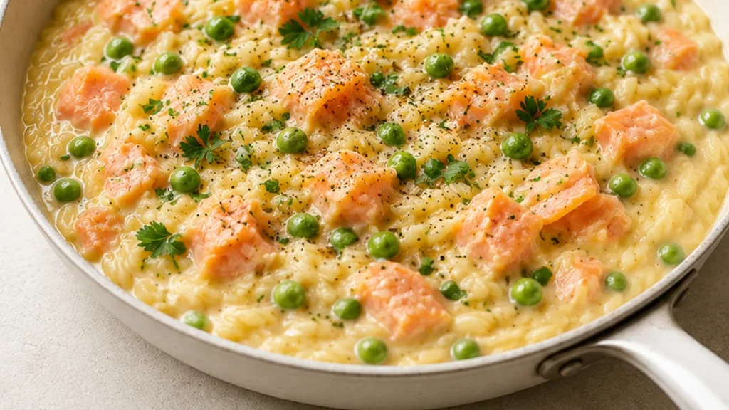 15-Min Creamy Salmon Risoni Dinner - Salmon Risoni: Make this incredibly quick and creamy 15-minute dinner! Perfect for busy weeknights, this dish is pure comfo