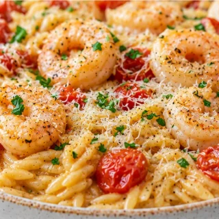 Cheesy Garlic Shrimp Tomato Orzo - shrimp orzo - Discover this creamy Shrimp Orzo recipe! Packed with garlic shrimp, burst tomatoes, and Parmesan. Ready in 30 m