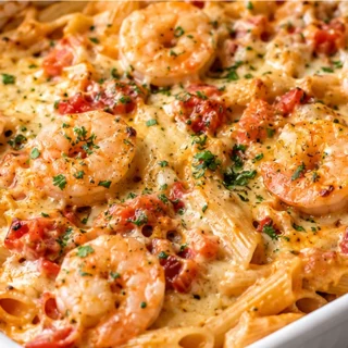 Viral Garlic Shrimp Penne Bake: Dinner Hero! Discover our amazing Shrimp Penne Bake! This easy recipe features tender shrimp and creamy garlic sauce, baked to p