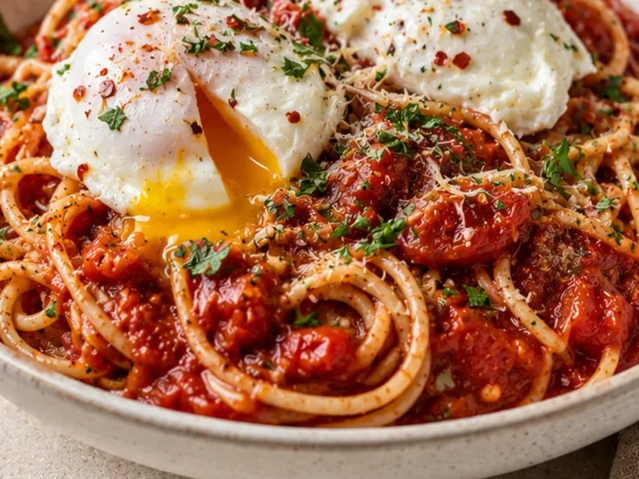 The ULTIMATE Spaghetti Marinara with Poached Eggs