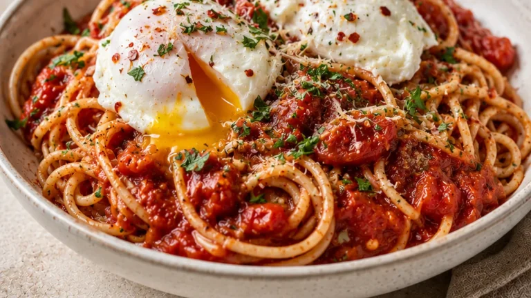 The ULTIMATE Spaghetti Marinara with Poached Eggs