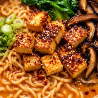 Spicy Miso Ramen with Crispy Tofu - spicy ramen - Discover the ultimate homemade spicy ramen! Perfectly crispy tofu, rich miso broth, and soft-boiled eggs. A de