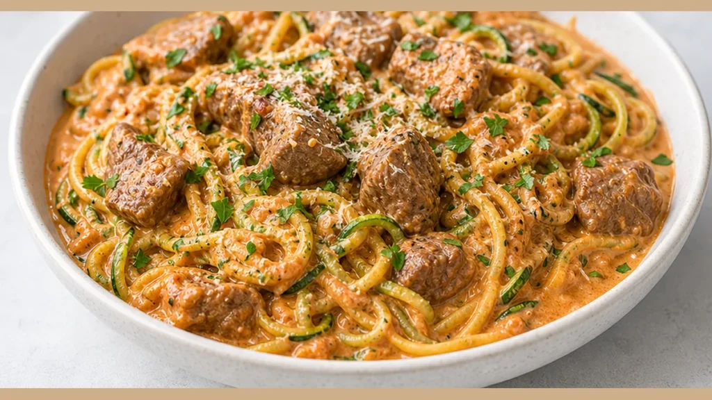 4-Ingredient Vodka Steak Pasta! Discover this 4-ingredient steak pasta recipe! Quick and easy weeknight meal featuring tender sirloin, creamy vodka sauce, and f