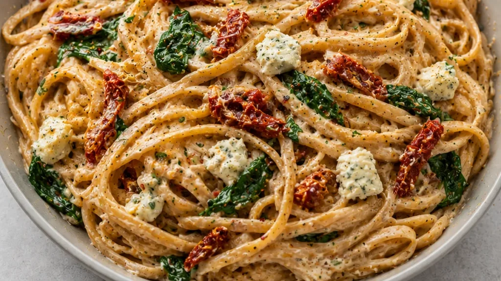 ️ Sun Dried Tomato Linguine Dream - Discover this easy Tomato Linguine recipe. Creamy, flavorful pasta with sun-dried tomatoes and dill, ready in 25 minutes. Pe