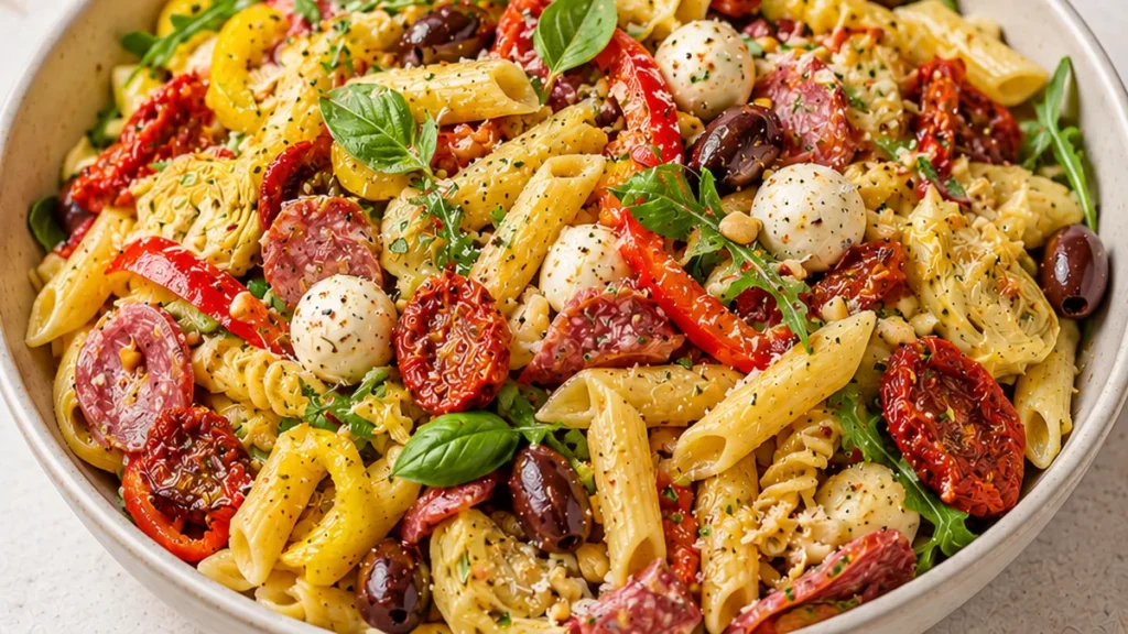 Zesty Antipasto Pasta Salad: Your New Summer Obsession! Antipasto pasta: craft this vibrant salad with a zesty vinaigrette. Perfect for picnics, it's packed wit