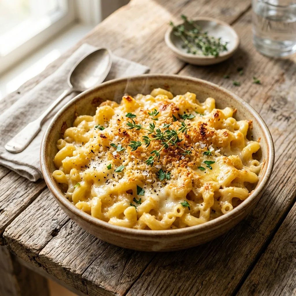 Baked Brie Mac and Cheese served and ready to eat