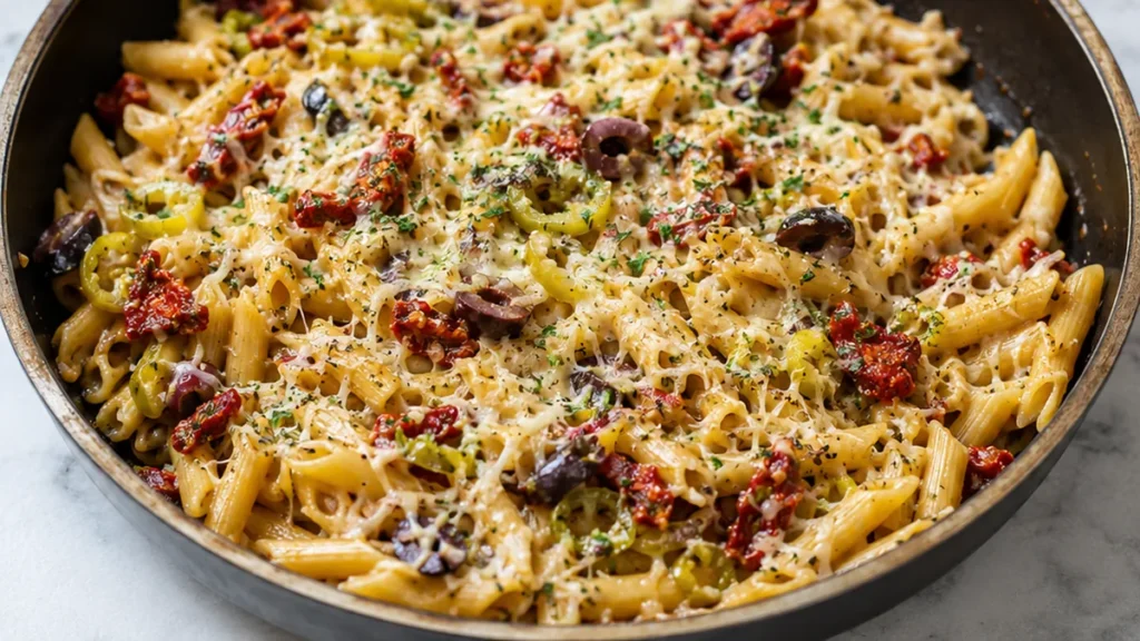 One Pan Cheesy Basil Pasta: Ultimate Comfort! - baked cheesy pasta - Baked cheesy pasta: master this easy one-pan recipe with sun-dried tomatoes and herbs. Perf