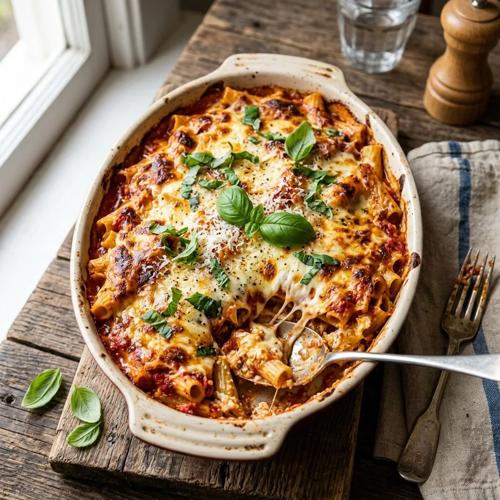 Craveable Baked Ziti served and ready to eat