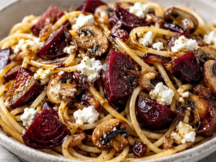 Tangy Caramelized Balsamic Goat Cheese Pasta!