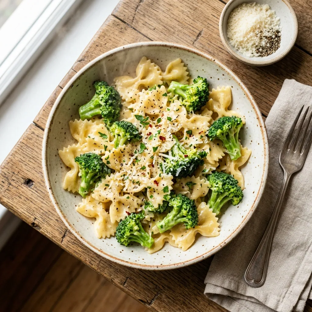 Quick & Cheesy Broccoli Pasta served and ready to eat